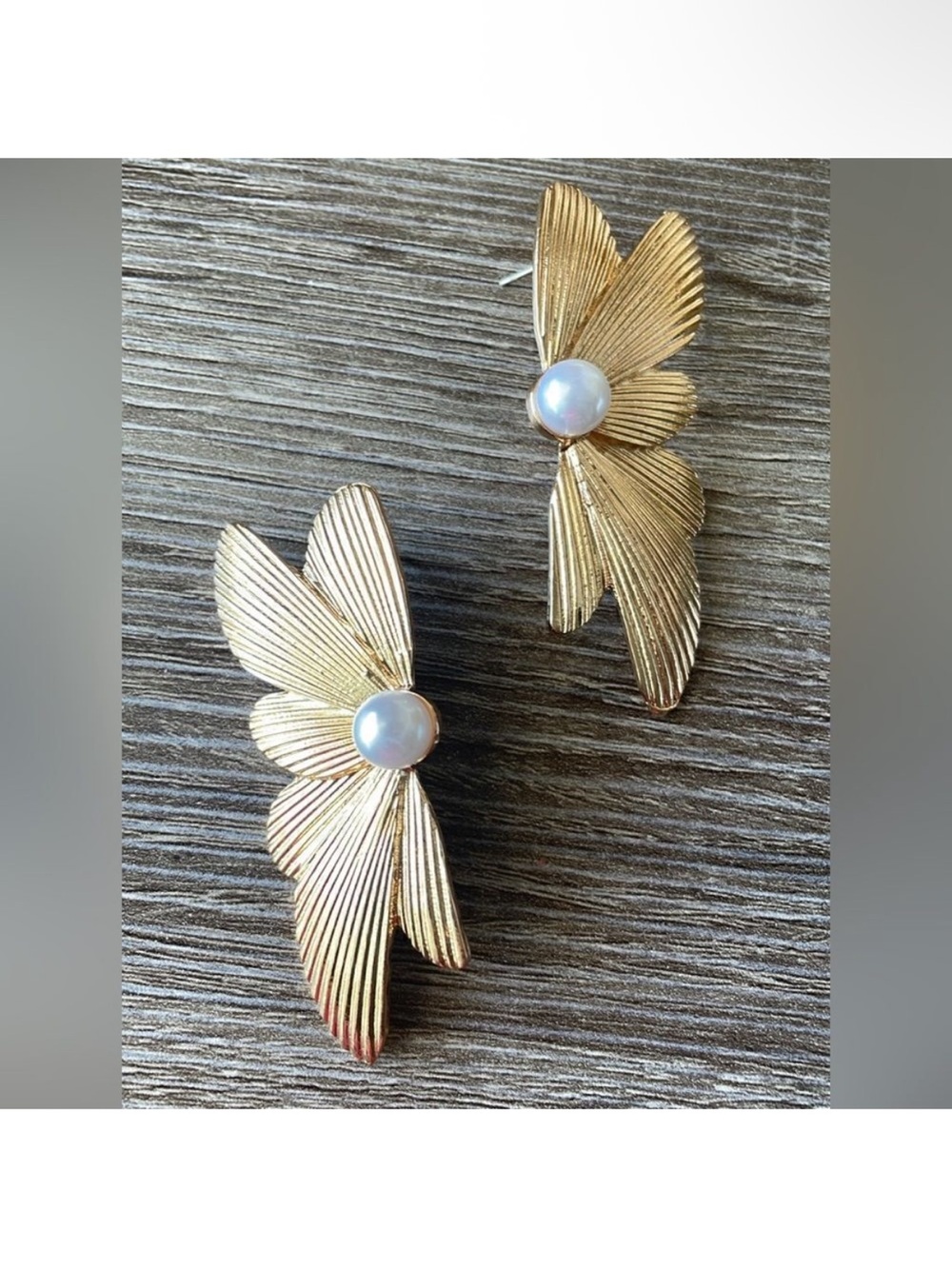 Gold Pearl Floral Wing Earrings A73